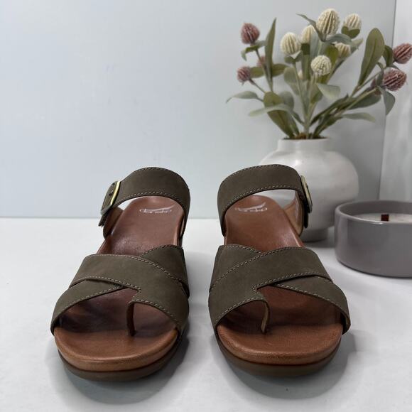 Dansko Aubree Leather Strappy Wedge Buckle Green Women 10. 5/EU41 NWD FLAW - Picture 5 of 12